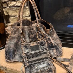 Vintage Leather Tote Bag - Distressed Black Bedstu brand